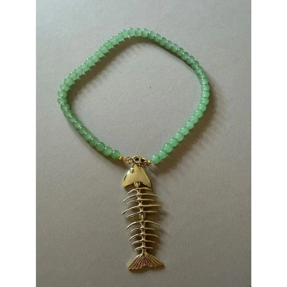 Fishbone Pendant Beaded Necklace A1773